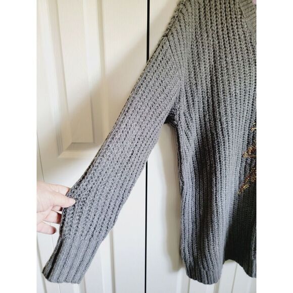 Torrid 1 Gray Cable Knit Heavy Warm Cozy Sweater Pullover Lightning Bolt Beading - Picture 7 of 10
